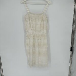 Tularosa White Fringe Bodycon Midi Dress Small